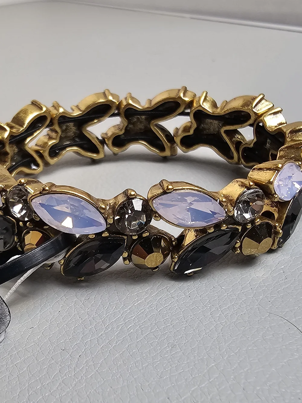 [J CREW] Puzzle Stretch Bracelet Opalescent, Lavender and Black Stones Gold Tone
